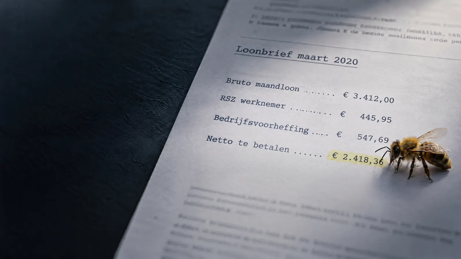 De bij op een loonbrief, naast het gemarkeerde nettoloon