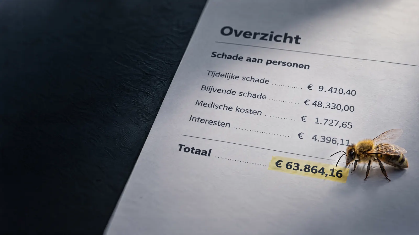 De bij op het eindoverzicht van de berekening, naast het gemarkeerde totaal van 63.864,16 euro